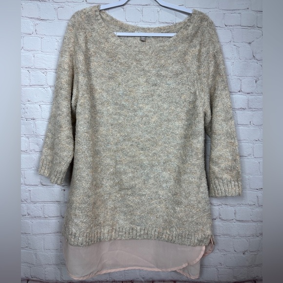 Roz & Ali wool blend 3/4 sleeve sweater‎ with pink faux undershirt sz 1X - Picture 1 of 5